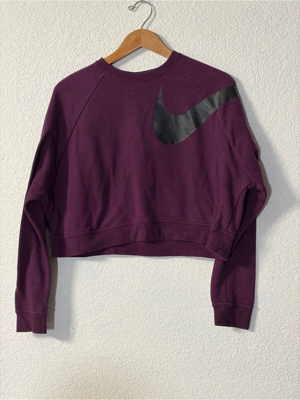 Nike Dri-Fit Women's Plum Cropped Crew Sweatshirt with Black Swoosh
